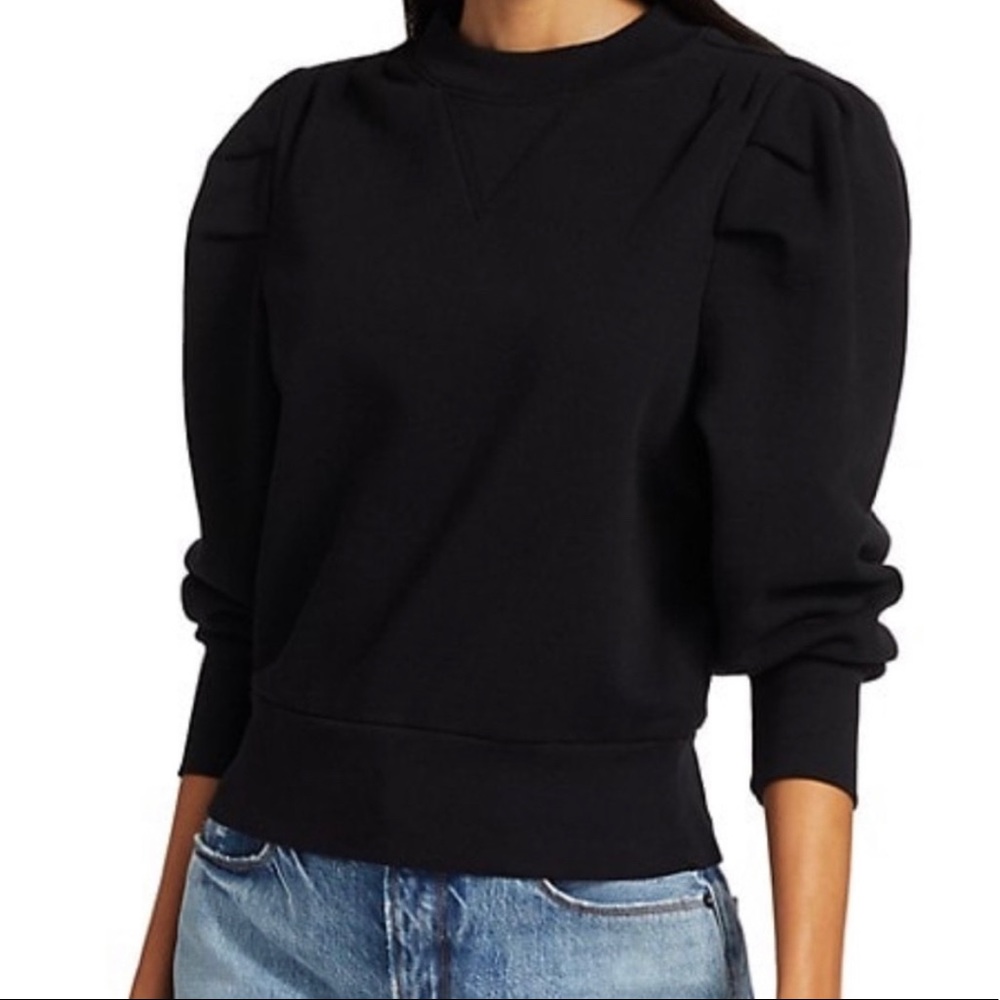 FRAME | Shirred Black Sweatshirt with Puff-Sleeve